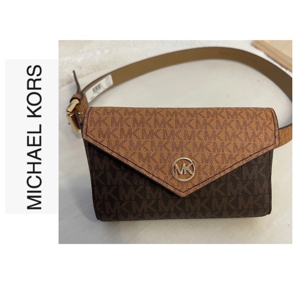 MICHAEL KORS Logo Monogram Belt Bag | Brown Signature Logo - Picture 1 of 9